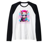 Christmas Synthwave Sphynx Sunglasses Canadian Hairless Cat Camiseta Manga Raglan