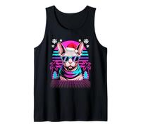 Christmas Synthwave Sphynx Sunglasses Canadian Hairless Cat Camiseta sin Mangas