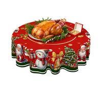 Christmas Tablecloth - Vintage Round Table Cover for Holiday Dining | Polyester Fabric Protector, Festive Winter Pattern for Kitchen Patio Thanksgiving Party Picnic Decoration, 150cm-180cm Multicolor