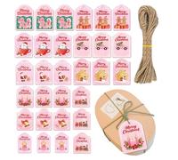 Christmas Tags - 30 Pieces Wooden Gift Ornaments with String and Holes for Holiday Crafting | Rustic Card Tags for Birthday Halloween Party Favors Decorations Family Event Wrapping, 7.7x5.1x0.3cm Pink