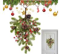 Christmas Teardrop Wreath - Berry Pine Garland, Artificial Christmas Swag Decor, Teardrop Wreath with Red Berries & Pine Conos | Faux Holiday Garland for Indoor Fireplace, Mantle, Porch, Window, Door