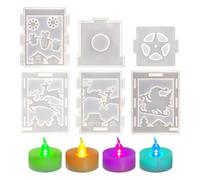 Christmas-Themed Silicone Mould Set, 14.5x11cm, 6-Piece Reusable Moulds with 4 Candle Lights, for Plaster and Wax Crafts, Battery Powered