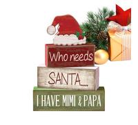 Christmas Tiered Tray Decor - Wooden Santa Hat Signs for Holiday Display | 4 Piece Farmhouse Table Decorations, Rustic Christmas Ornament Blocks for Shelf Bedroom Living Room Office, Red White Green