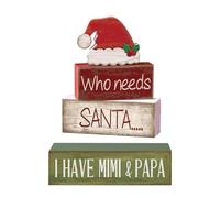 Christmas Tiered Tray Decorations - 4 piezas Wooden Santa Hat Set with Holiday Block Signs, Festive Table Decor for Shelf, Kitchen, Bedroom, Living Room, Farmhouse, Restaurant, or Office Display