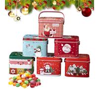 Christmas Tins | 6-Piece Metal Gift Box Set | Reusable Empty Tinplate Storage for Candy, Biscuits, Snacks & Chocolates | Ideal for Kids, Family, Crafts, Party Favors, Holiday, Birthday & New Year Gift