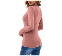 Christmas Top - Camiseta de manga larga para mujer, cuello alto, informal, de encaje, para verano, Rosa., S