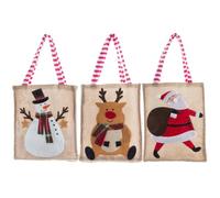 Christmas Tote Bags with Handle, Christmas Party Favor Bags, Holidays Burlap Tote Bags, Holiday Small Christmas Tote Bag for Snacks, Candies, Holidays Party Supplies (3 Pieces)