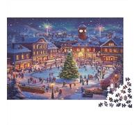Christmas Town Square 100% Recycled Cardboard Christmas Ice Rink 1000 Piece Jigsaw for Adults Unique Beautiful Decoration Puzzle 52x38cm/1000pcs