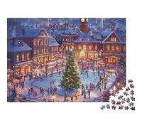 Christmas Town Square Colourful Night Ice Rink Scene 1000 Pcs Jigsaw Puzzles For Adults & Kids Challenging Brainteasing 38x26cm/1000pcs