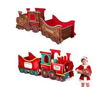 Christmas Train Gift Box, Cardboard Christmas Train with Spacious Compartments for Hold Presents Candy Holiday Party Family Decor (Red,A+B)