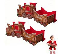 Christmas Train Gift Box, Cardboard Christmas Train with Spacious Compartments for Hold Presents Candy Holiday Party Family Decor (Red,2B)