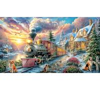 Christmas-Train-in-Snowy-Landscape 1000 Piezas Puzzle Familiar Papel Reciclado Desafiante y Divertido para Adultos Decoración Mural 70x50/1000pcs