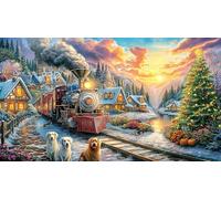 Christmas-Train-in-Snowy-Landscape 1000 Piezas Puzzle Reciclado Juego Familiar Divertido Desafiante para Adultos Decoración Mural 38x52/1000pcs