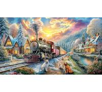 Christmas-Train-in-Snowy-Landscape Puzzle Familiar 1000 Piezas Educativo Papel Reciclado Desafiante para Adultos Regalo para Hombres 70x50/1000pcs