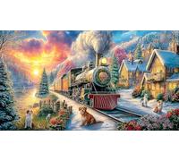 Christmas-Train-in-Snowy-Landscape Puzzle para Adultos y niños 1000 Piezas Juego Educativo Desafiante Papel Reciclado Idea de Regalo 38x52/1000pcs