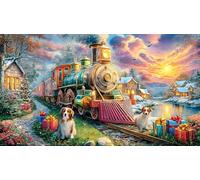 Christmas-Train-in-Snowy-Mountain-Landscape Puzzle para Adultos y niños 1000 Piezas Papel Reciclado Juego Educativo Desafiante Actividad en casa 38x26/1000pcs