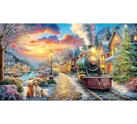 Christmas-Train-in-Snowy-Night Puzzle Adultos 1000 Piezas Juego Educativo relajación Desafiante Papel Reciclado Idea de Regalo 70x50/1000pcs