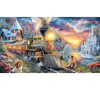 Christmas-Train-in-Snowy-Village 1000 Piezas Puzzle Educativo Papel Reciclado Juego Familiar Desafiante para decoración Mural y Regalos 38x26/1000pcs