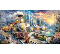 Christmas-Train-in-Snowy-Village 1000 Piezas Puzzle Reciclado Juego Familiar Divertido para Adultos Desafiante Actividad en casa 70x50/1000pcs
