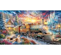 Christmas-Train-in-Snowy-Village Puzzle Familiar 1000 Piezas Desafiante y Divertido Papel Reciclado para Adultos 38x52/1000pcs