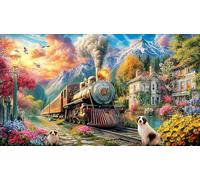 Christmas-Train-Loaded-with-Gifts-Traveling-Through-Snow-Scene 1000 Piezas Puzzle Reciclado Juego Familiar Divertido Desafiante para Adultos Decoración Mural 70x50/1000pcs