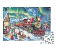 Christmas Train Ride Colourful Aurora Christmas Train 1000 Pieces Jigsaw for Adults The Impossible Challenge Brain Development 38x26cm/1000pcs