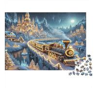 Christmas Train Ride Colourful Night Mountain Train 1000 Pcs Adult Jigsaws Beautiful Decoration Puzzle Brain Development 52x38cm/1000pcs