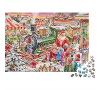Christmas Train Scene Colourful Santa Train Market 1000 Pcs Jigsaws for Adults The Impossible Challenge Brain Development 52x38cm/1000pcs