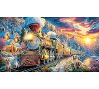 Christmas-Train-with-Fireworks Puzzle para Adultos y niños 1000 Piezas Juego Educativo Papel Reciclado Desafiante Actividad en casa 70x50/1000pcs