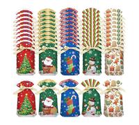 Christmas Treat Bags - 50-Piece Reusable Gift Pouch Set with Drawstring Closure | Holiday Candy Snack Bags for Festive Parties, Popcorn, Halloween, Birthday or Holiday Events, 5.91x9.06in