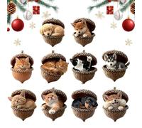 Christmas Tree Animal Acorn Ornaments - | 10 Pieces Animal Pattern Ornament - 2D Acrylic Christmas Pendant Decoration For Family Friends Car Rearview Mirror Wall Door Winter Home Party