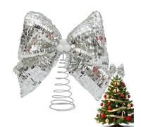 Christmas Tree Bow - Topper Glitter Sequin Holiday Decor with Spiral Base