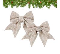 Christmas Tree Bows - Sparkly Ribbon Topper for Farmhouse | 2 Piece Holiday Decoration with Festive Style, Indoor Outdoor Wall Ornament, Home Apartment Garden Seasonal Accessory