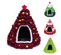 Christmas Tree Cat Bed, Christmas Tree Cat House Warm Plush Semi-Enclosed Cat Cave, Self-Warming Hideaway Bed for Indoor Cats, Cute Xmas Pet Nest Gift，Burgundy
