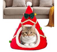 Christmas Tree Cat Bed, Plush Cat Beds for Indoor Cats, Semi-Enclosed Christmas Cat House, Cozy Warm Sleeping Nest for Cats and Puppies, Holiday Pet Bed for Winter Comfort