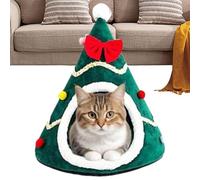 Christmas Tree Cat Bed, Plush Cat Beds for Indoor Cats, Semi-Enclosed Christmas Cat House, Cozy Warm Sleeping Nest for Cats and Puppies, Holiday Pet Bed for Winter Comfort