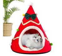 Christmas Tree Cat Bed, Plush Cat Beds for Indoor Cats, Semi-Enclosed Christmas Cat House, Cozy Warm Sleeping Nest for Cats and Puppies, Holiday Pet Bed for Winter Comfort