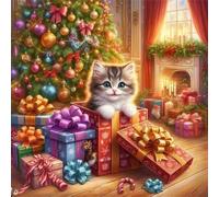 Christmas Tree Cat Jigsaw Puzzle 90 Pieces 30x30cm/12x12inch, Difficult Jigsaw Puzzles for Adults 90, Beautiful Art Work, Great Festive Puzzle Gift for Men/Women
