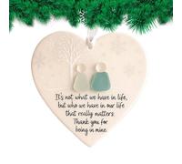 Christmas Tree Ceramic, 2.99x2.99 Inches Love Heart Hanging Decoration for Holiday Display, Sea Glass Ornament with Elegant Design, Keepsake for Window Wall Balcony Living Room
