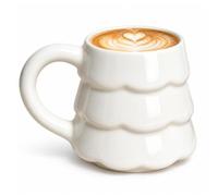 Christmas Tree Ceramic Mug Gift 10Oz Holiday Coffee Cup for Cocoa Tea Latte | Sculpted Festive Drinkware with Rounded Handle for Winter Kitchen Decor Seasonal Gatherings Gifting(Blanco)