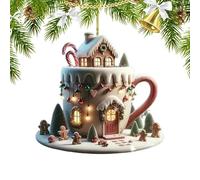 Christmas Tree Decorations - Cup House Shape Pendant for Festive Display | 2D Acrylic Ornament, Sturdy Lightweight Hanging Decor for Home Lawn Indoor Outdoor Holiday Party, 8x8x0.3cm