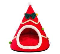 Christmas Tree Design Cat Beds, Soft Warm Cat Sleeping Nest, Semi Enclosed Pet House, Christmas Themed Holiday Pet Bed for Indoor Cat, Kitten, Small Dog and Puppy (Red, Green)