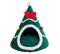 Christmas Tree Design Cat Beds, Soft Warm Cat Sleeping Nest, Semi Enclosed Pet House, Christmas Themed Holiday Pet Bed for Indoor Cat, Kitten, Small Dog and Puppy (Red, Green)