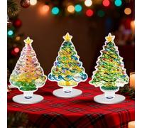 Christmas Tree Figurine - 3PCS 2D Acrylic Trees, 2D Acrylic Christmas Tree Figurines with 360° Rotating Ornaments | Colorful Winter Holiday Decoration for Party Tabletop, Mantel, Shelf, Home, Desk
