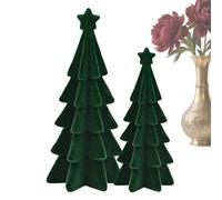 Christmas Tree Figurines - Small Christmas Tree | Green Velvet Christmâs Trees Set | Flocked Christmâs Trees Figurines | Resin Green Seasonal Party Decoration | 2pieces ChristmasTrees Centerpiece