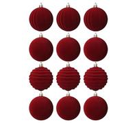 Christmas Tree Ornaments - 12Pcs Shatterproof Velvet Flocked Balls, Elegant 3.15 Inch Hanging Decorations with Gold String, Festive Ornament Set for Christmas Tree Home and Holiday Display