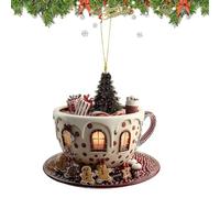 Christmas Tree Ornaments - 2d Acrylic Coffee Cup Shape Snow House Pendant for Holiday Decoration, Festive Hanging Accessory with Lightweight Design, Creative Ornament for Bedside, Car, and Workplace