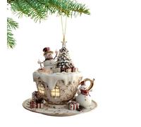 Christmas Tree Ornaments - 2d Acrylic Coffee Cup Shape Snow House Pendant for Holiday Decoration, Festive Hanging Accessory with Lightweight Design, Creative Ornament for Bedside, Car, and Workplace