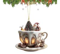 Christmas Tree Ornaments - 2d Acrylic Coffee Cup Shape Snow House Pendant for Holiday Decoration, Festive Hanging Accessory with Lightweight Design, Creative Ornament for Bedside, Car, and Workplace