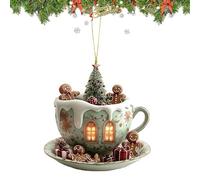 Christmas Tree Ornaments - 2d Acrylic Coffee Cup Shape Snow House Pendant for Holiday Decoration, Festive Hanging Accessory with Lightweight Design, Creative Ornament for Bedside, Car, and Workplace